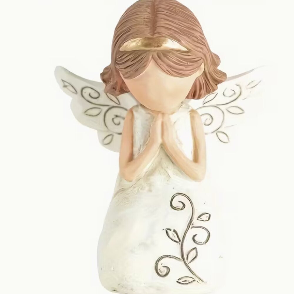 Angel of Prayer White Angel Kneeling to Praying Resin Statue 3"x1.25" Gifts NWT